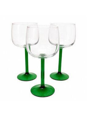 Cristal D'Arques Emerald Hock Wine Glasses Set of 3 Green Stem Vintage 7 Inch
